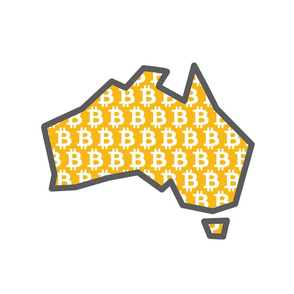 Australia country map with bitcoin crypto currency logo — Stock Vector
