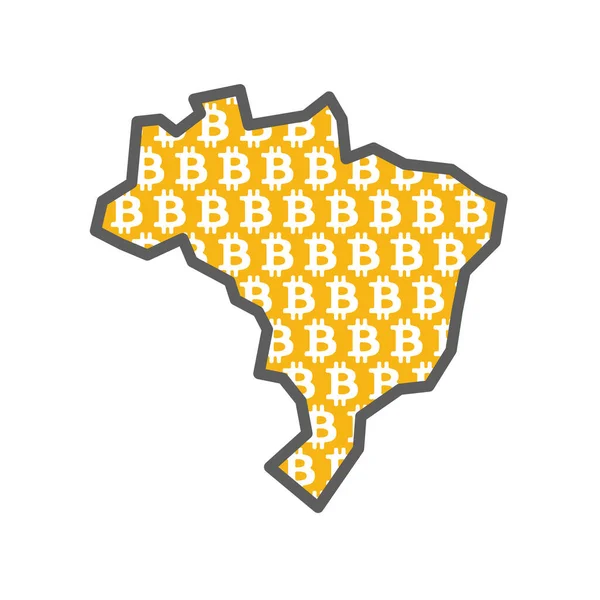 Brasilien landskarta med bitcoin krypto valuta logotyp — Stock vektor