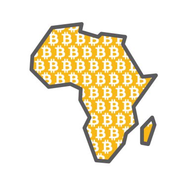 Bitcoin kripto para birimi logosuna sahip Afrika ülke haritası