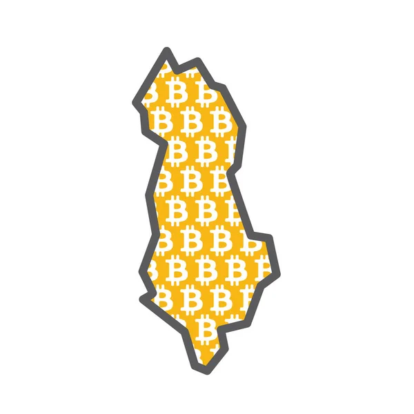 Albania mappa del paese con bitcoin crypto valuta logo — Vettoriale Stock