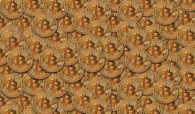 Bitcoin altın kripto para arkaplanı. 3B Hazırlama