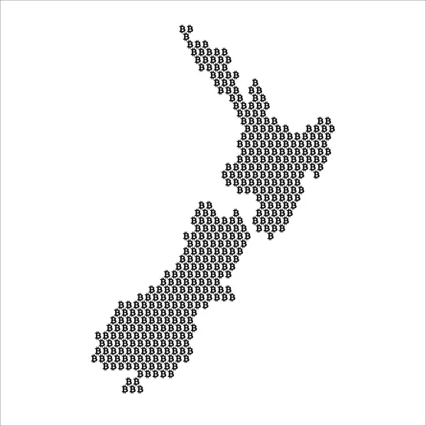 Nouvelle-Zélande carte de pays faite avec Bitcoin crypto logo de la monnaie — Image vectorielle