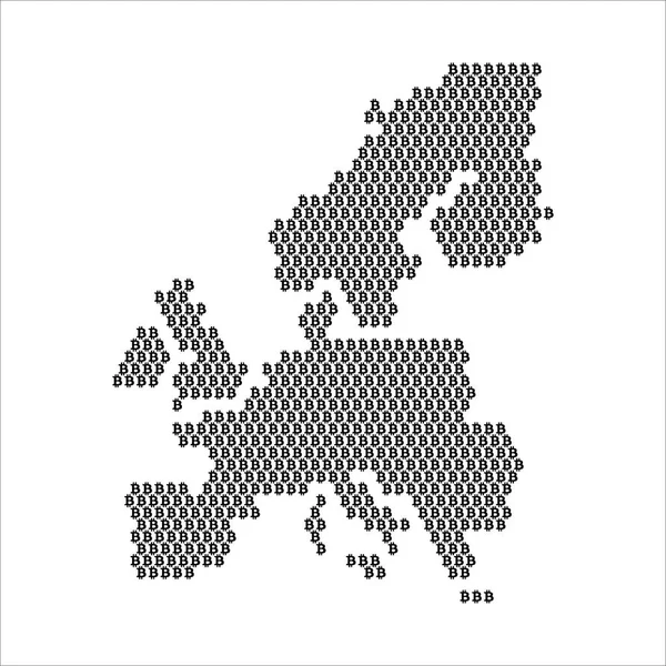 Mapa země Evropy s logem kryptografické měny bitcoinu — Stockový vektor