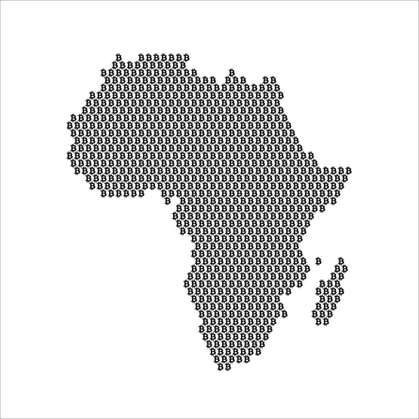 Mapa del país de África hecho con el logotipo de moneda criptomoneda bitcoin — Vector de stock