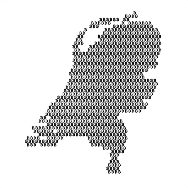 Holanda mapa do país feito com bitcoin criptomoeda logotipo da moeda —  Vetores de Stock