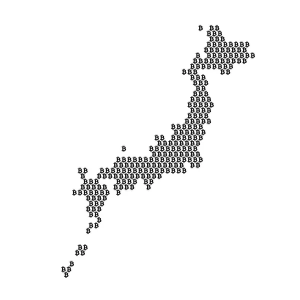 Japão mapa do país feito com bitcoin criptomoeda logotipo da moeda —  Vetores de Stock