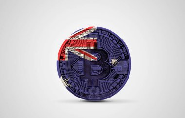 Bitcoin kripto para üzerinde Avustralya bayrağı. 3B Hazırlama