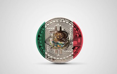 Meksika bayrağı bir bitcoin kripto para üzerinde. 3B Hazırlama