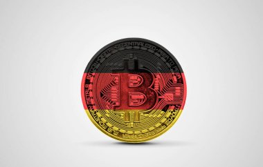 Alman bayrağı bir bitcoin kripto para üzerinde. 3B Hazırlama