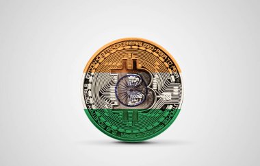Hindistan bitcoin kripto para üzerinde bayrak. 3B Hazırlama
