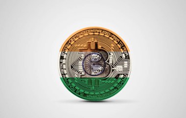 India flag on a bitcoin cryptocurrency coin. 3D Rendering clipart