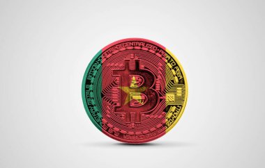 Bitcoin kripto para üzerinde fotoğraf makinesi bayrağı. 3B Hazırlama