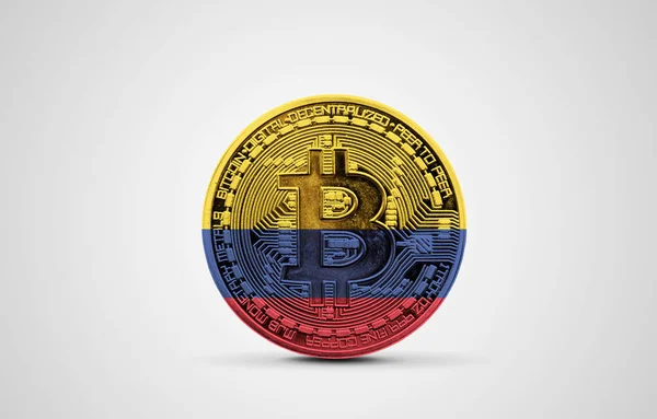 Bandera de Colombia en una moneda criptomoneda bitcoin. Renderizado 3D —  Fotos de Stock