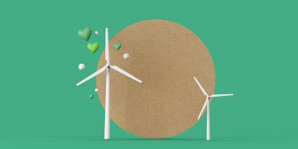 Windkraftanlage in einer Öko-Papplandschaft. 3D-Darstellung — Stockfoto