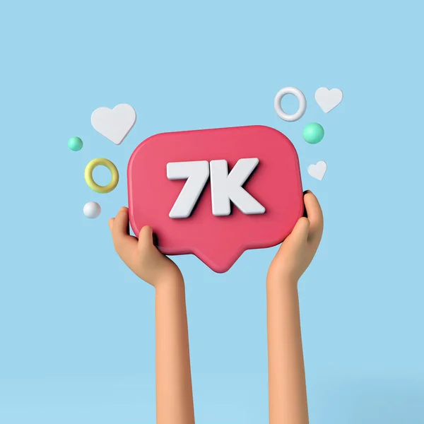 7kのソーシャルメディアの購読者は、インフルエンサーによって所有されています。3Dレンダリング. — ストック写真