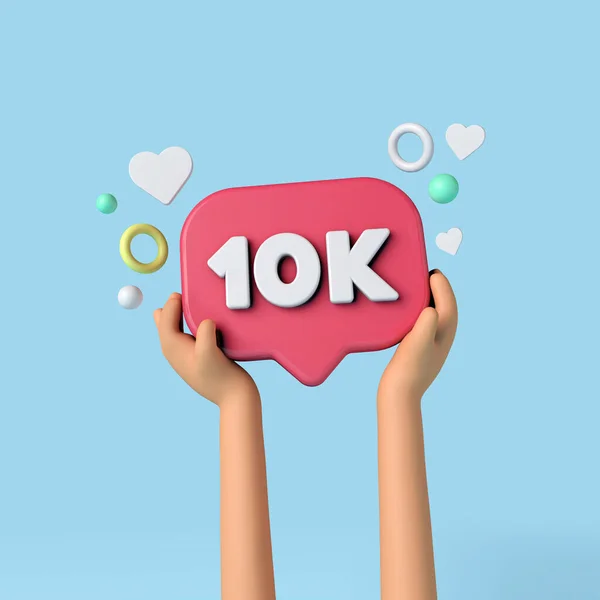 10k sociala medier abonnenter underteckna innehas av en influencer. 3D-återgivning. — Stockfoto