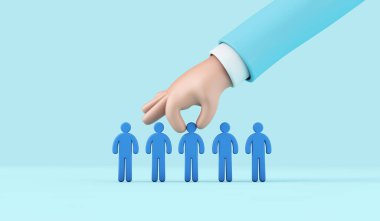 Employee recruitment concept with hand picking a new team member. 3D Rendering