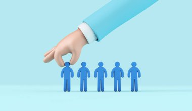 Employee recruitment concept with hand picking a new team member. 3D Rendering