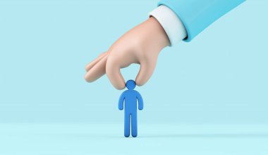 Employee recruitment concept with hand picking a new team member. 3D Rendering
