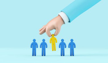 Employee recruitment concept with hand picking a new team member. 3D Rendering