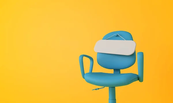 빈 의자에 굵은 글씨가 써 있다. 새로운 일자리를 구하는 것. 3D 렌더링 — 스톡 사진