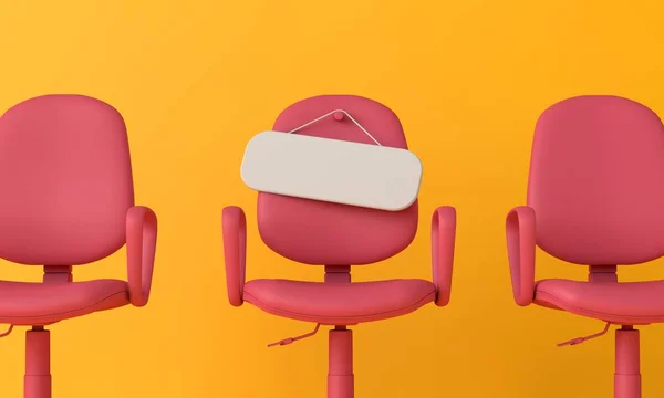 Prázdný nápis na prázdné židli. Najímání nových pracovních míst. 3D vykreslování — Stock fotografie