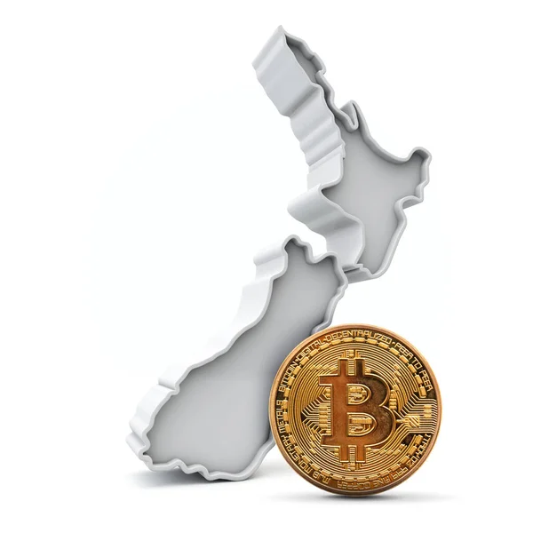 Fundo bitcoin Nova Zelândia. Moeda criptomoeda com mapa. Renderização 3D — Fotografia de Stock