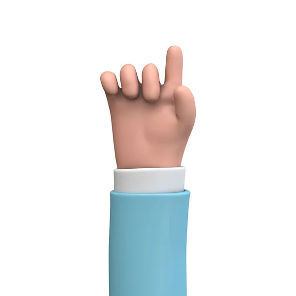 Cartoon 3D Hand, die die Zahl 1 mit den Fingern zeigt. 3D-Rendering. — Stockfoto