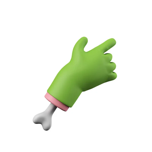 Rajzfilm hátborzongató halloween mutató zöld szörny kezét. 3D Renderelés — Stock Fotó