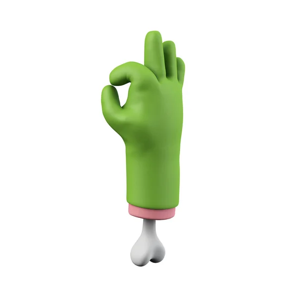 Rajzfilm hátborzongató halloween zöld szörny kezét. 3D Renderelés — Stock Fotó