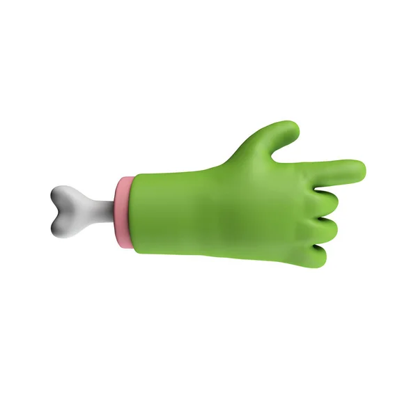 Kreskówka creepy halloween wskazując zieloną rękę potwora. Renderowanie 3D — Zdjęcie stockowe