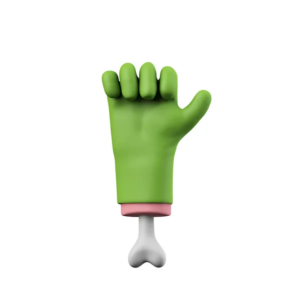 Kreskówka przerażające halloween zielone kciuki w górę rękę potwora. Renderowanie 3D — Zdjęcie stockowe