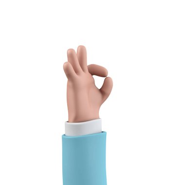 Cartoon character style hand showing ok sign. 3D Rendering