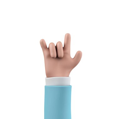 Cartoon character style hand showing rock and roll sign. 3D Rendering