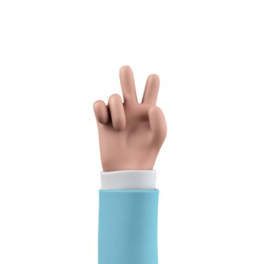 Cartoon character style hand showing a victory v sign. 3D Rendering