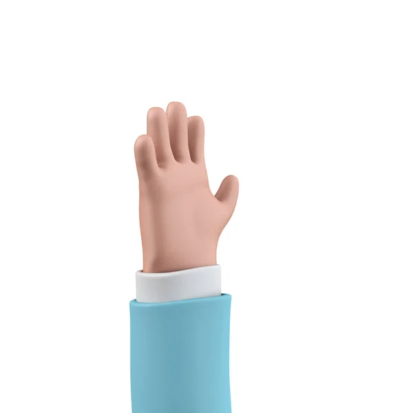 Cartoon character style hand showing flat palm. 3D Rendering — Stok fotoğraf