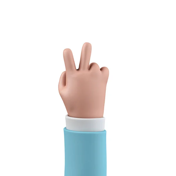 Cartoon character style hand showing a victory v sign. 3D Rendering — Stok fotoğraf