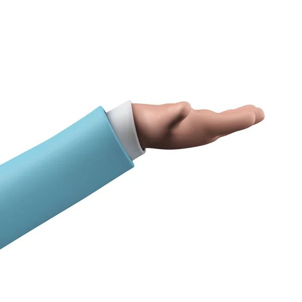 Cartoon character style hand with a flat palm held out. 3D Rendering — Zdjęcie stockowe