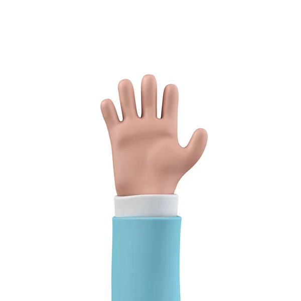 Cartoon character style hand showing flat palm. 3D Rendering — Stok fotoğraf