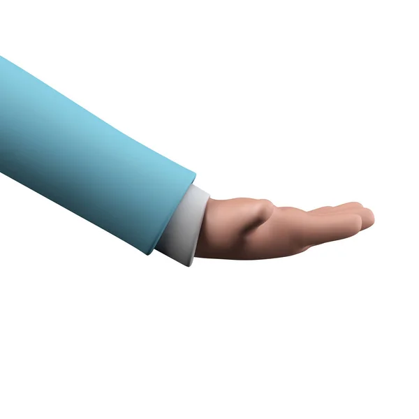 Cartoon character style hand with a flat palm held out. 3D Rendering — Zdjęcie stockowe