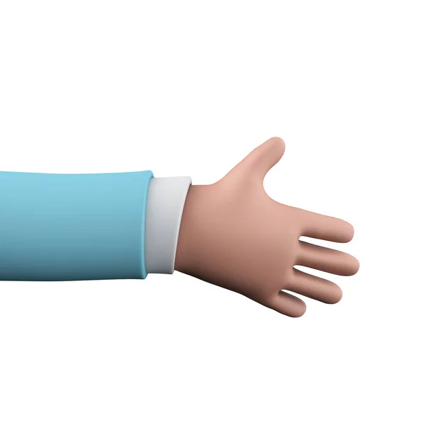 Cartoonfigur Hand in Hand in Handshake-Pose. 3D-Darstellung — Stockfoto