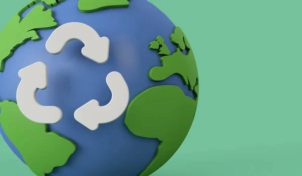 Recyclage global. Modèle terrestre avec un symbole de recyclage. Rendu 3d — Photo