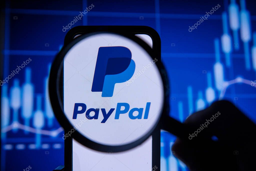 LONDON, UK - August 2021: Paypal finance service logo on a smartphone.