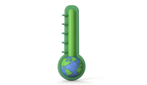 地球温暖化の概念。地球モデルと温度計。3Dレンダリング — ストック写真