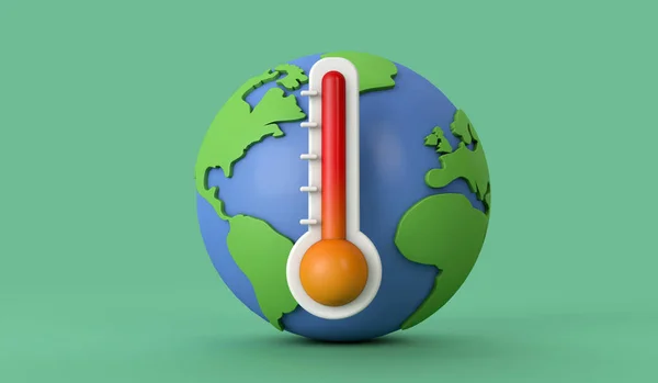Aumento de las temperaturas globales. Modelo terrestre con termómetro. Renderizado 3D —  Fotos de Stock