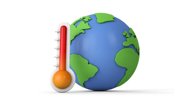 Steigende globale Temperaturen. Erdmodell mit einem Thermometer. 3D Render — Stockfoto