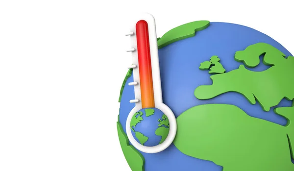 Planet Erde Konzept der globalen Erwärmung. Thermometer mit Erdmodell. 3D Render — Stockfoto