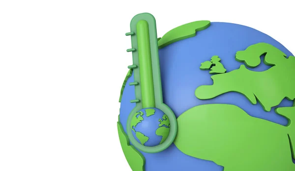 地球温暖化の概念。地球モデルと温度計。3Dレンダリング — ストック写真