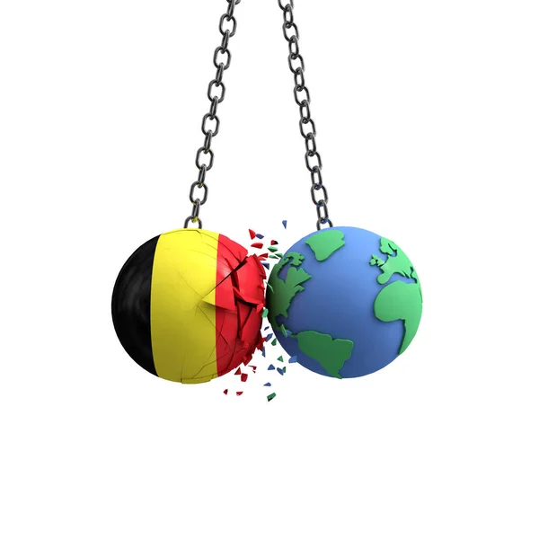 比利时国旗球击中地球。环境影响概念。3D渲染 — 图库照片