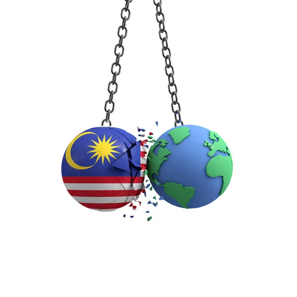 말레이시아 국기가 지구를 강타하다. 환경 영향 개념. 3D 렌 더 — 스톡 사진